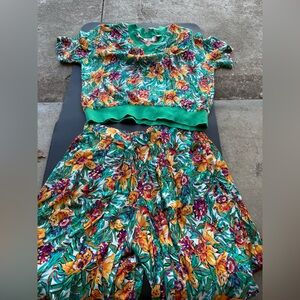 Floral Green Two-Piece Set Vintage RAYON